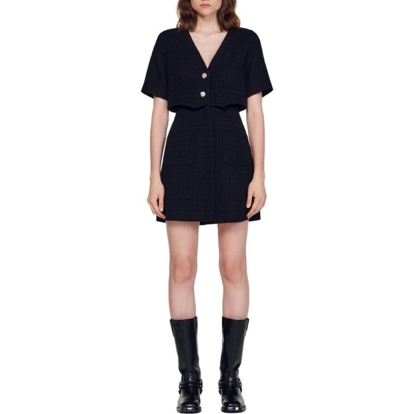 *SOLD* Sandro Manhattan Tweed Two Piece Mini Dress size 40 - Picture 7 of 7